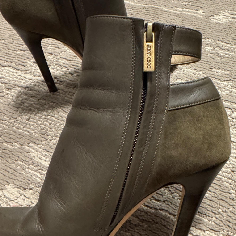 Jimmy Choo Dark Olive Heeled Boots with Gold Buttons - Picture 3 of 8